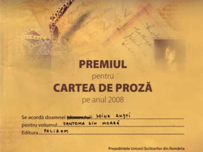 Premiul Uniunii Scriitorilor din România pentru Fantoma din moară